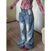 Lunivop Y2K Light Blue Baggy Japanese 2000s Denim Trouser Female Street Retro High Waist Trashy Jeans Women Washed Vintage Casual Pants